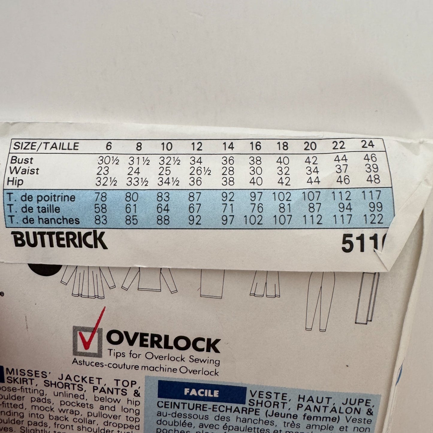 Butterick Sewing Pattern 5116 Misses Jacket Top Skirt Pants Sash Outfit 6-14 UC