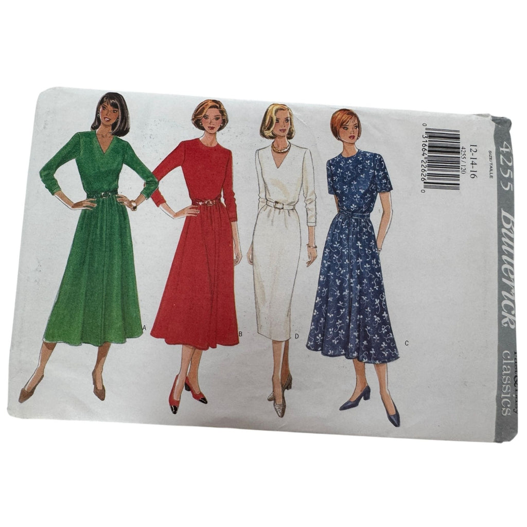 Butterick Sewing Pattern 4255 Misses Dress Cinched Waist 90s 12 14 16 Easy Uncut