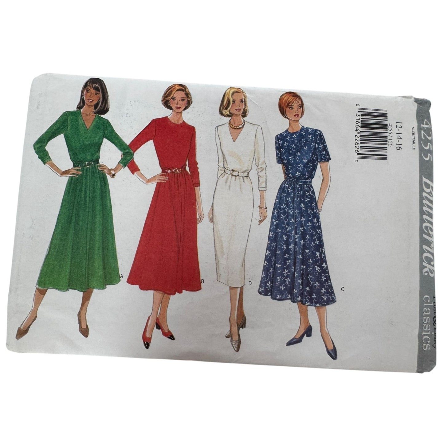 Butterick Sewing Pattern 4255 Misses Dress Cinched Waist 90s 12 14 16 Easy Uncut