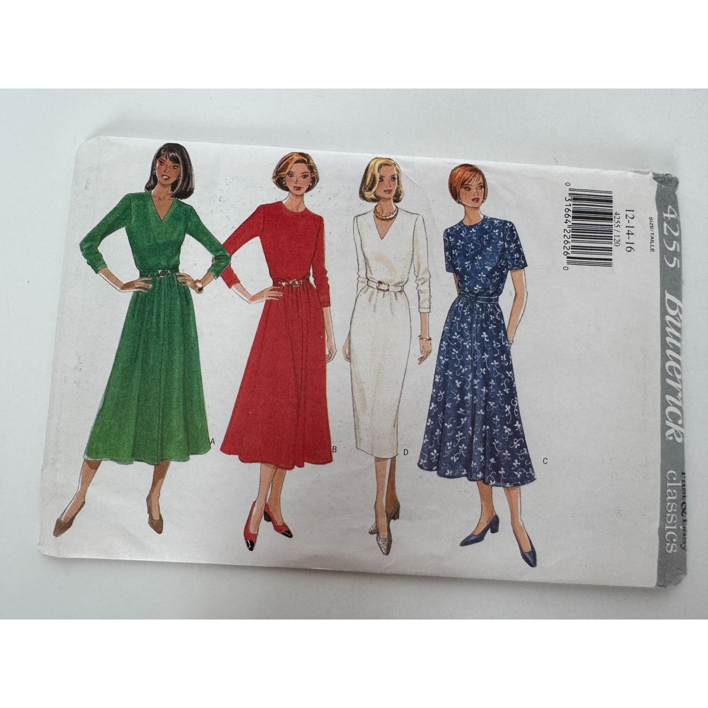 Butterick Sewing Pattern 4255 Misses Dress Cinched Waist 90s 12 14 16 Easy Uncut