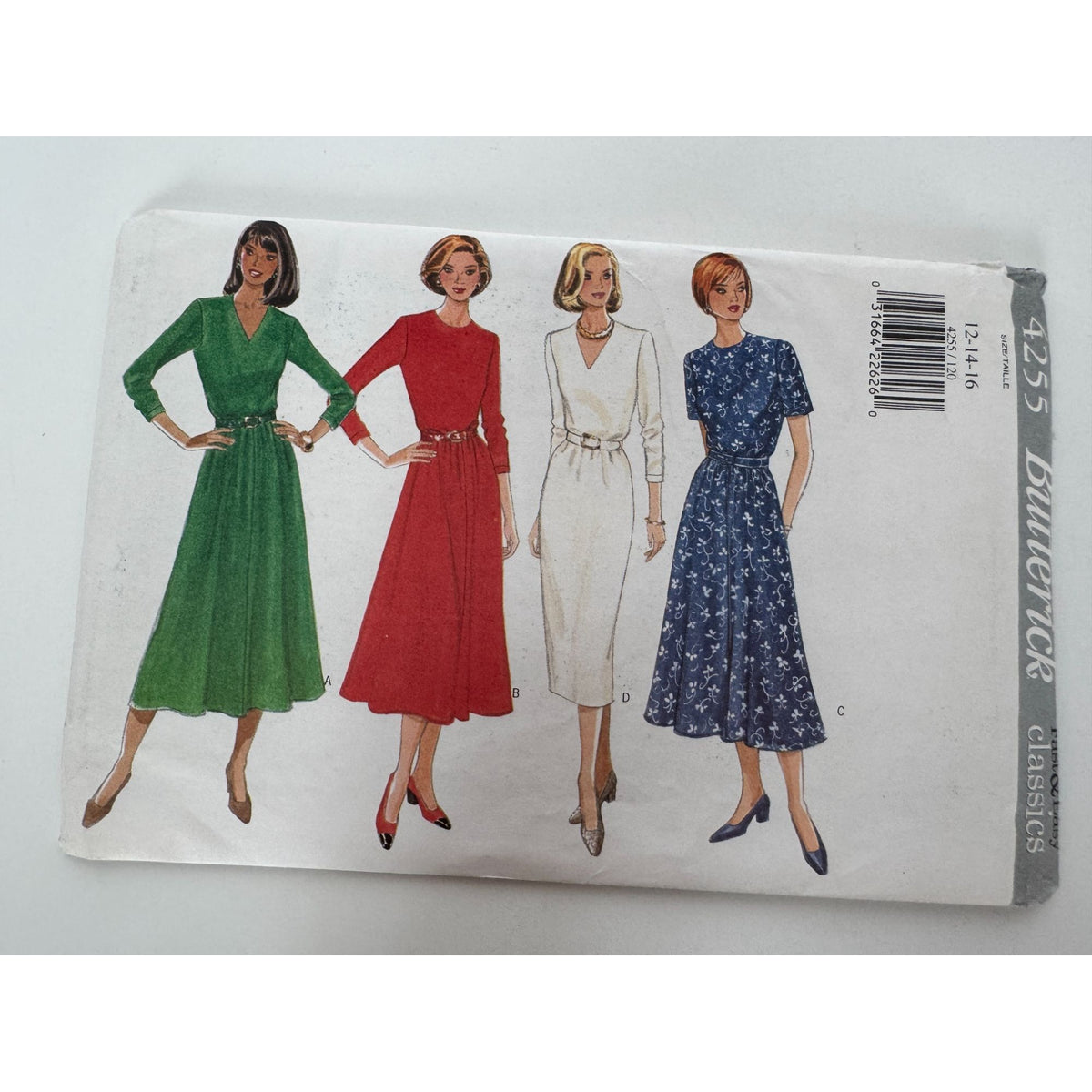 Butterick Sewing Pattern 4255 Misses Dress Cinched Waist 90s 12 14 16 Easy Uncut