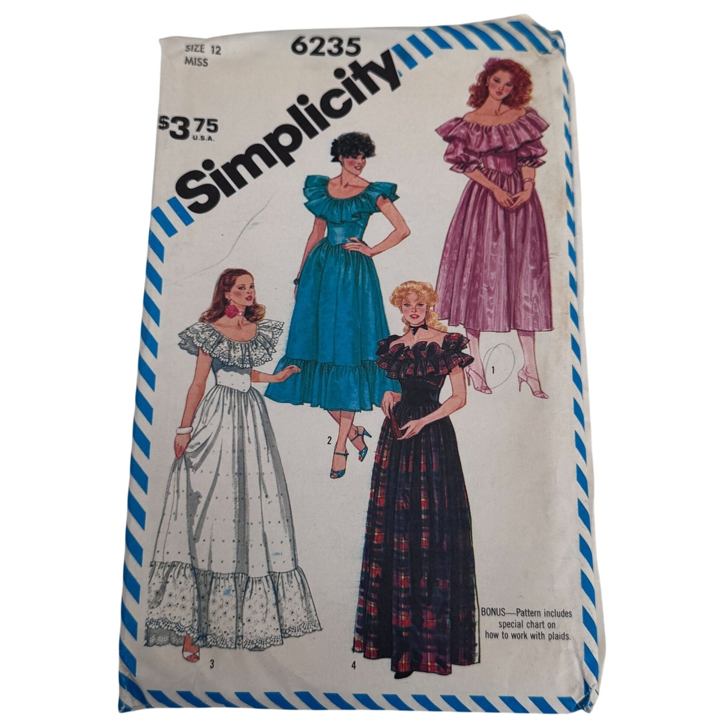 Simplicity Sewing Pattern 6235 Vintage Ruffle Dress 80s Prom Formal Evening 12 Uncut Fitted