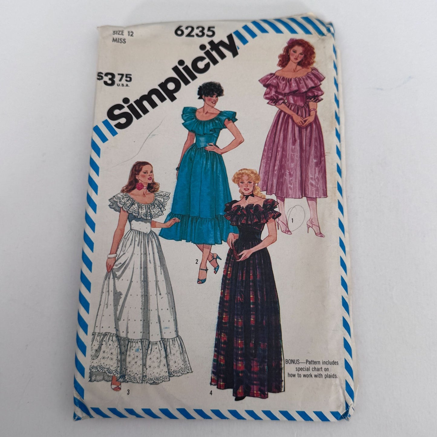Simplicity Sewing Pattern 6235 Vintage Ruffle Dress 80s Prom Formal Evening 12 Uncut Fitted