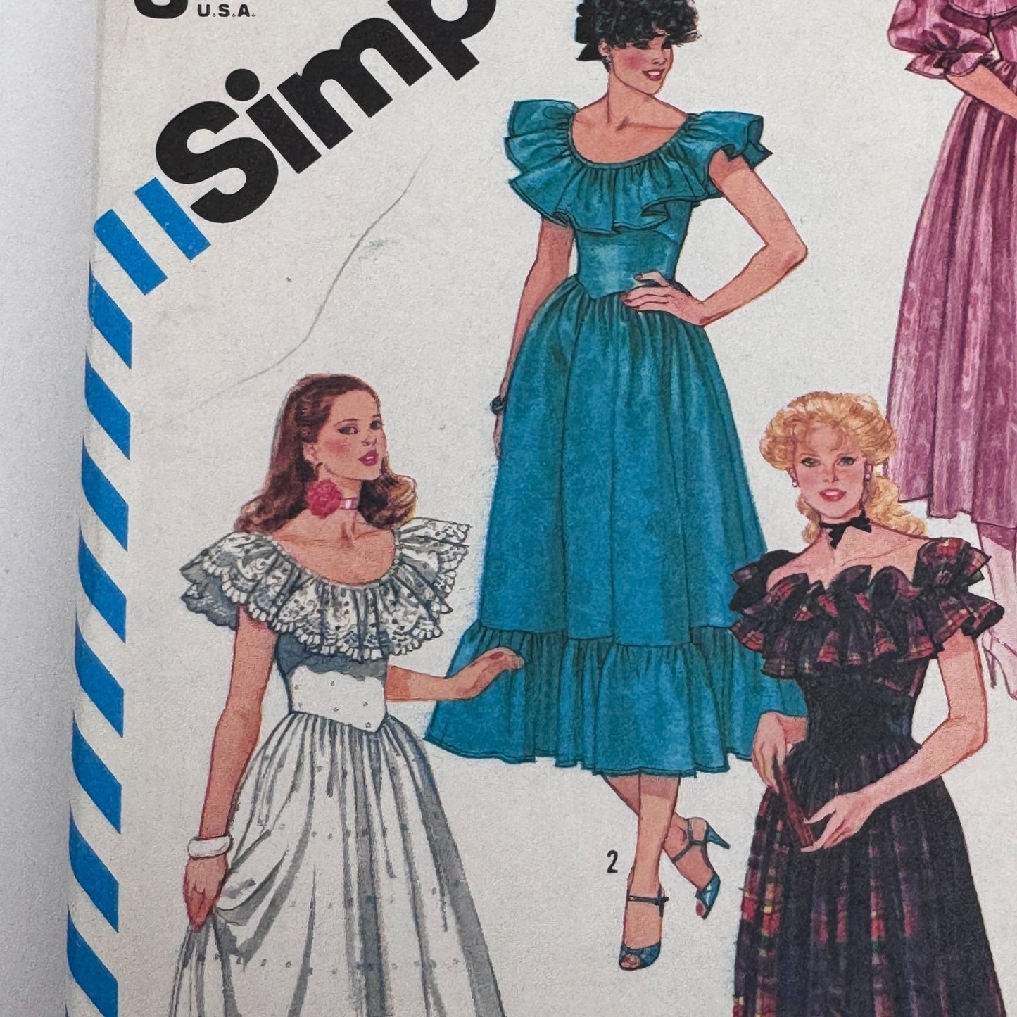 Simplicity Sewing Pattern 6235 Vintage Ruffle Dress 80s Prom Formal Evening 12 Uncut Fitted