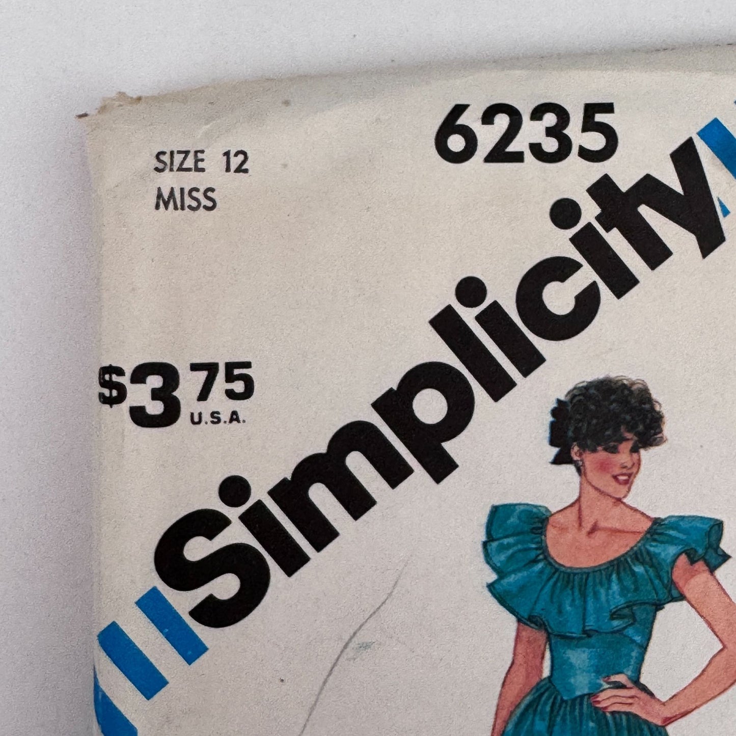 Simplicity Sewing Pattern 6235 Vintage Ruffle Dress 80s Prom Formal Evening 12 Uncut Fitted