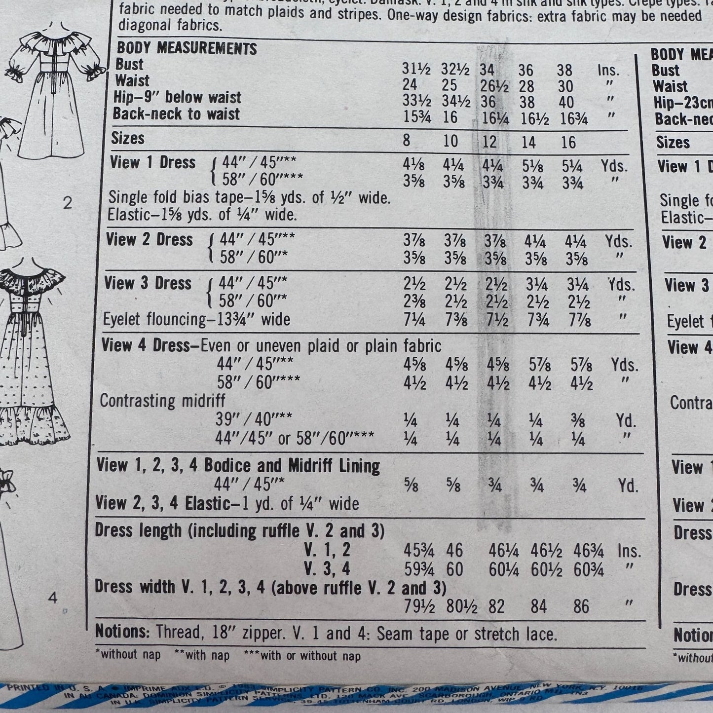 Simplicity Sewing Pattern 6235 Vintage Ruffle Dress 80s Prom Formal Evening 12 Uncut Fitted