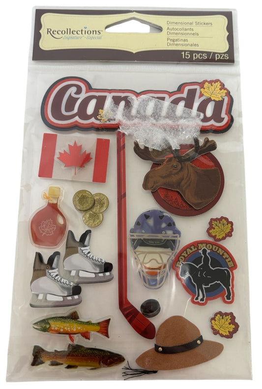 Recollections Dimensional Stickers Canada Theme Moose Mountie Hockey Maple Syrup