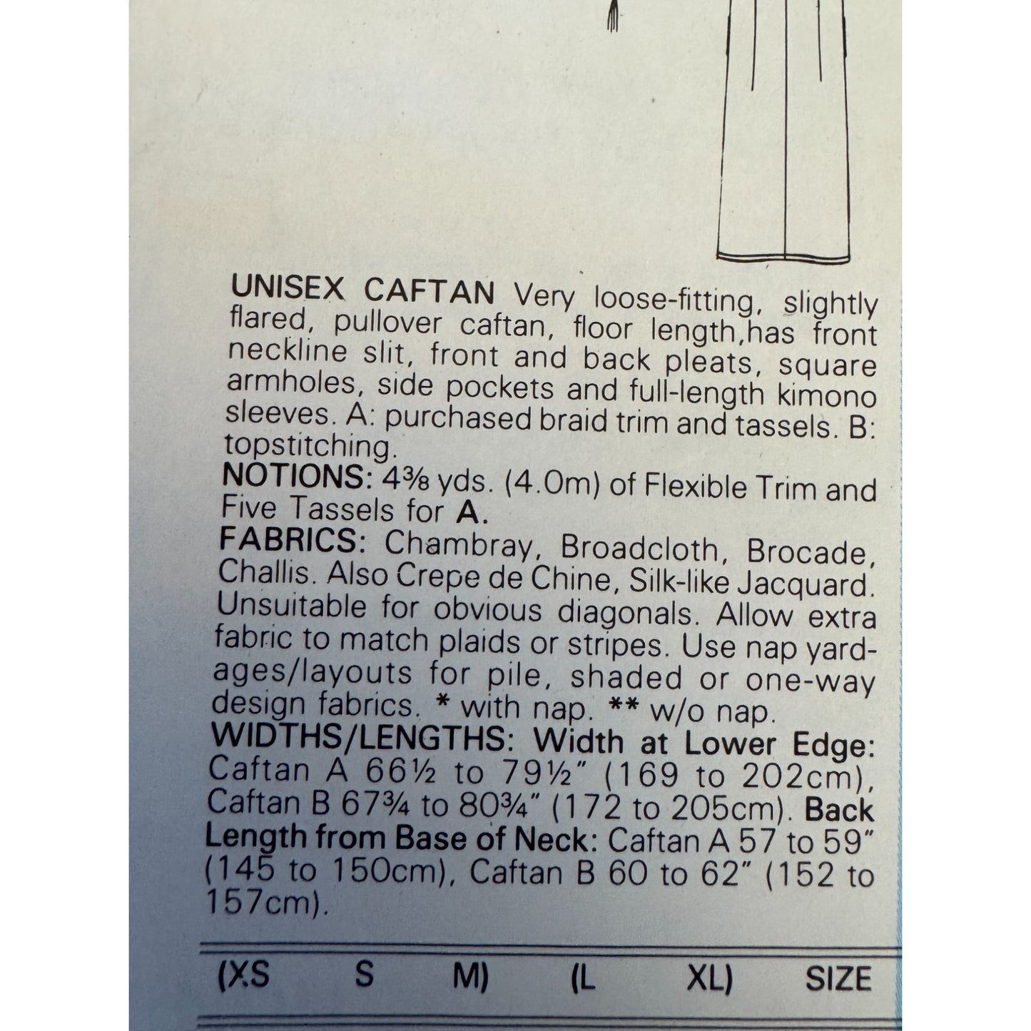Vogue  Sewing Pattern 8474 Caftan Unisex Boho Kaftan Robe Vintage 80s XS-XL Uncut