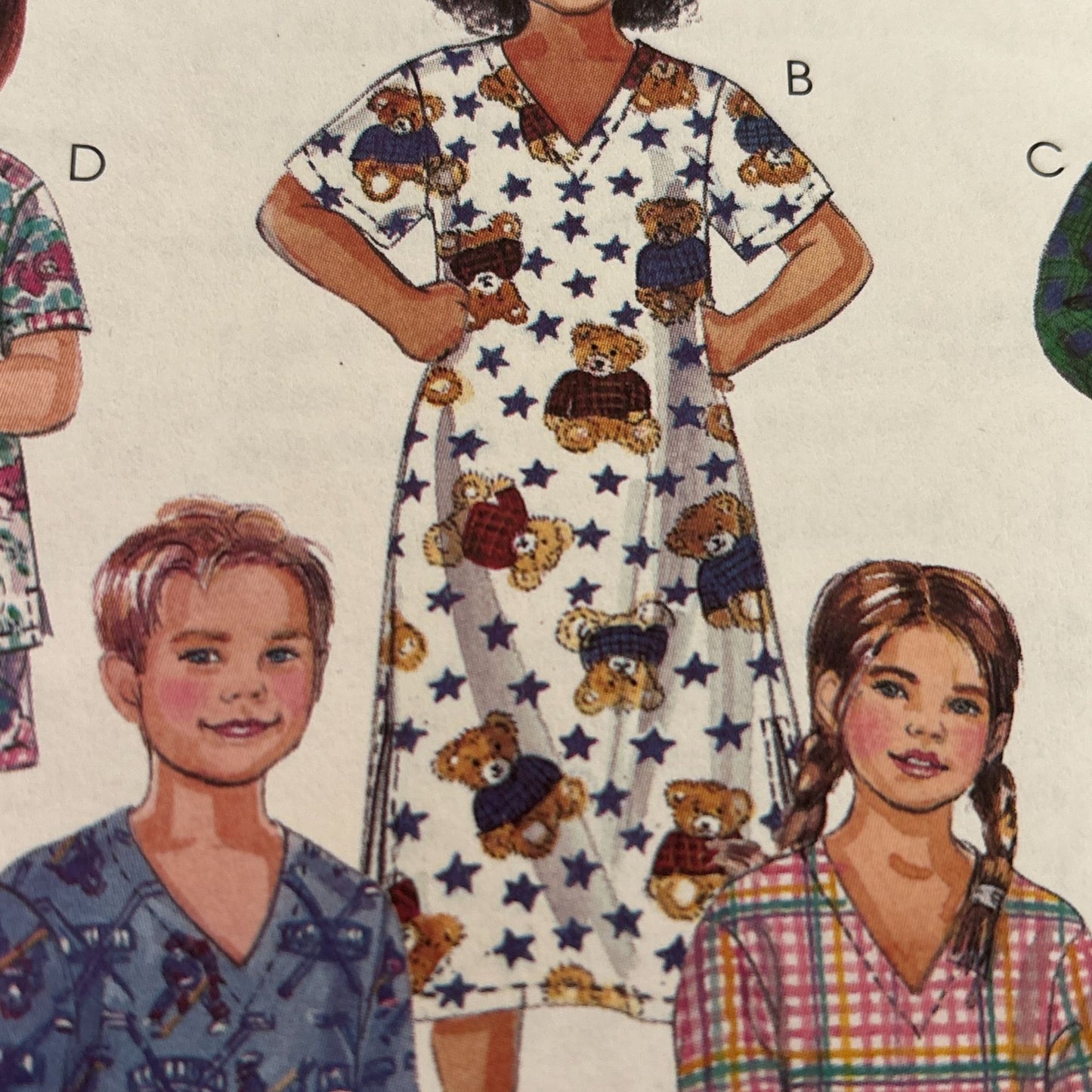 McCalls Sewing Pattern 3016 Childrens Pajamas Nightshirt Top Pants Shorts M L UC