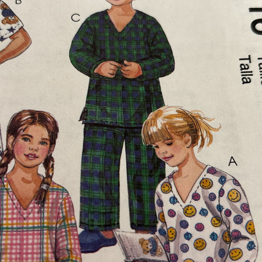 McCalls Sewing Pattern 3016 Childrens Pajamas Nightshirt Top Pants Shorts M L UC