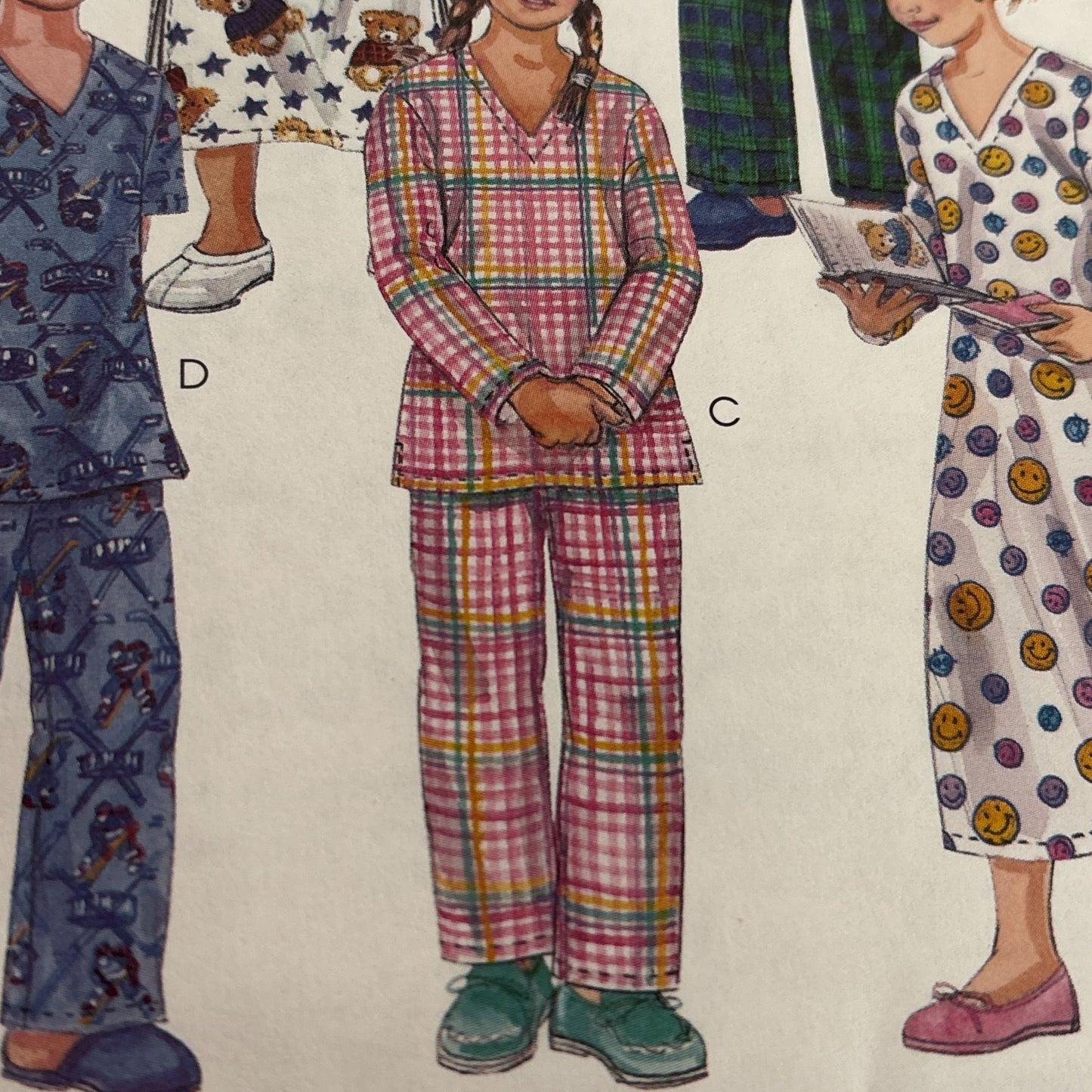 McCalls Sewing Pattern 3016 Childrens Pajamas Nightshirt Top Pants Shorts M L UC