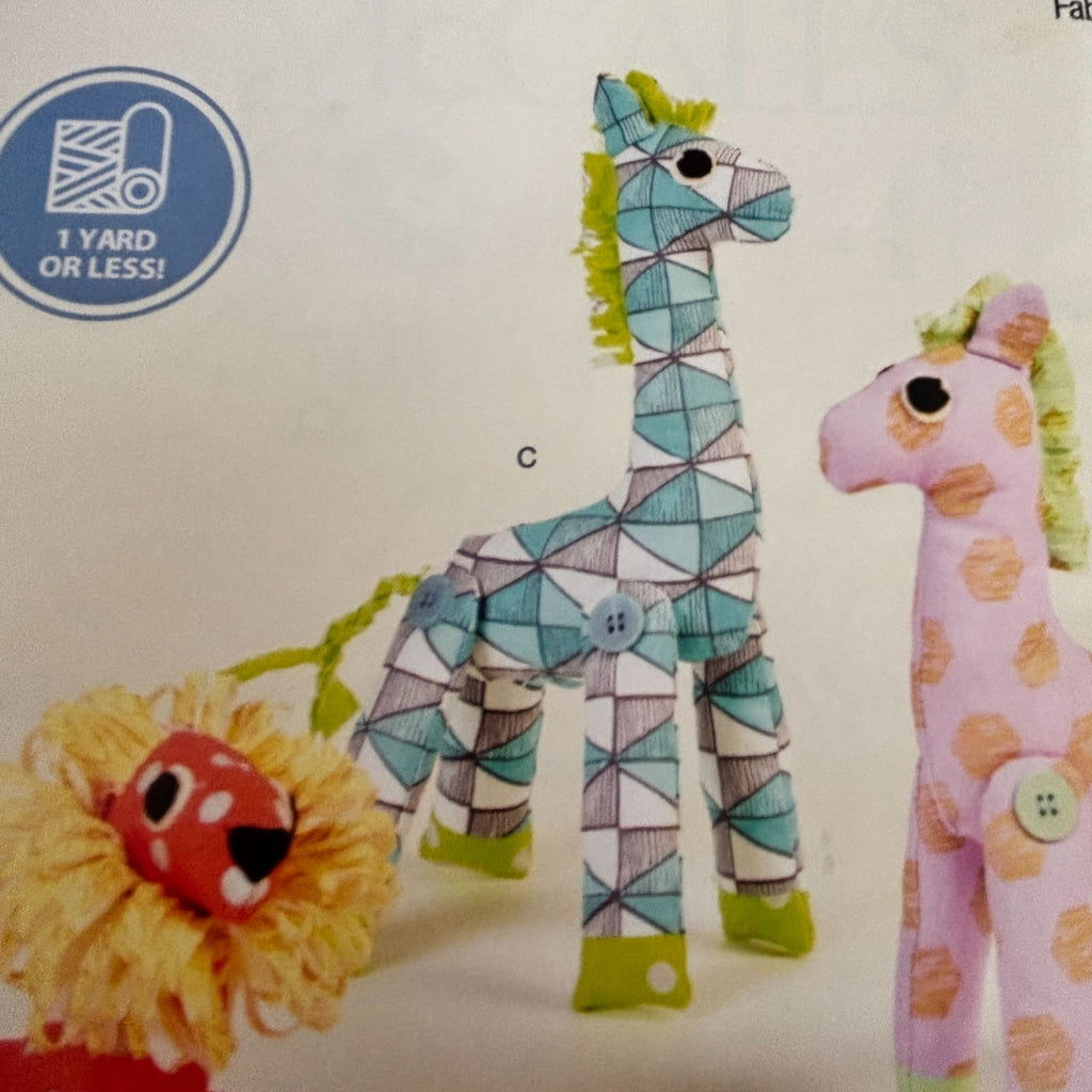 McCalls Sewing Pattern M9336 Stuffed Animal Toys Lion Giraffe Zebra 1 Yard Uncut Plush