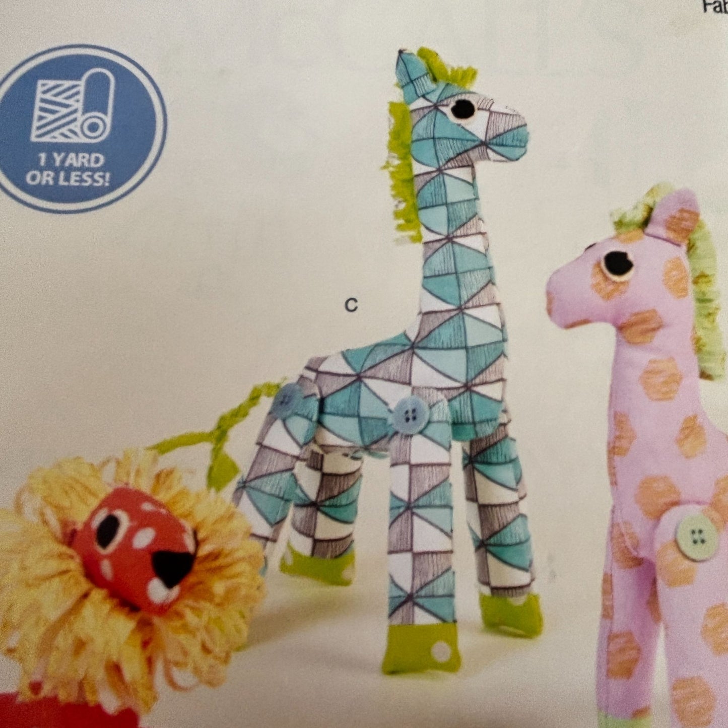 McCalls Sewing Pattern M9336 Stuffed Animal Toys Lion Giraffe Zebra 1 Yard Uncut Plush