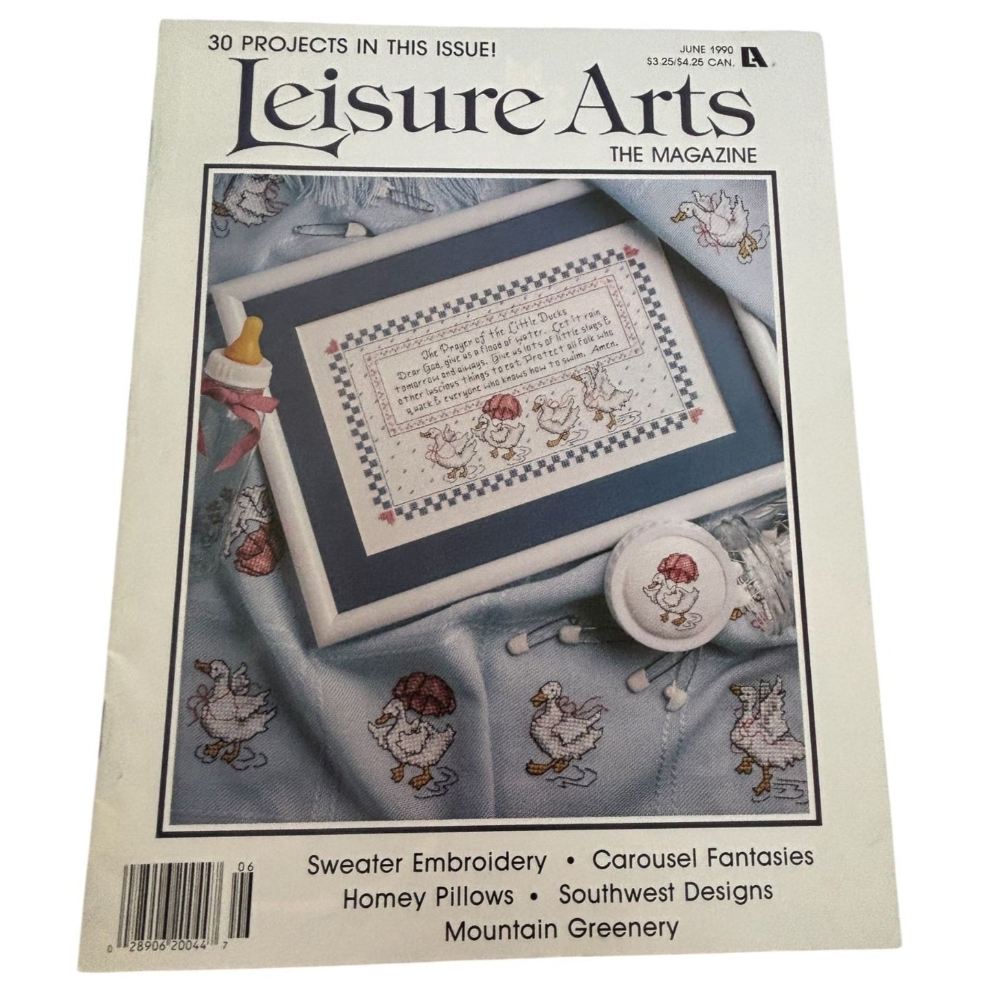 Leisure Arts Magazine June 1990 Cross Stitch Sweater Embroidery Crochet Doily