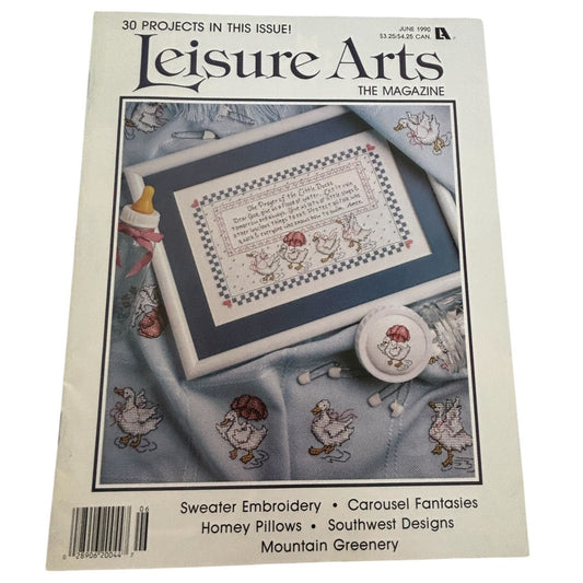 Leisure Arts Magazine June 1990 Cross Stitch Sweater Embroidery Crochet Doily