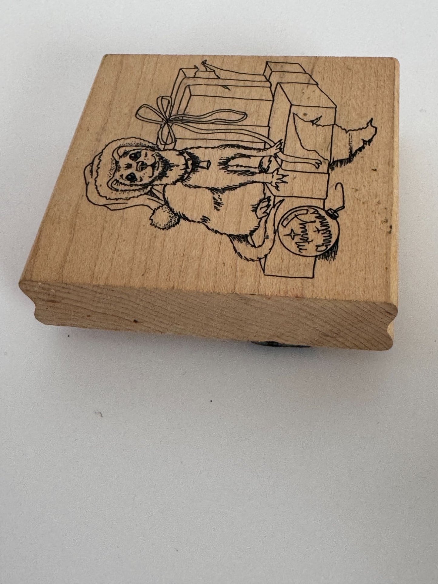 Christmas Rubber Stamp Ferret Opens Gift Box Funny Card Making Pet Animal Santa