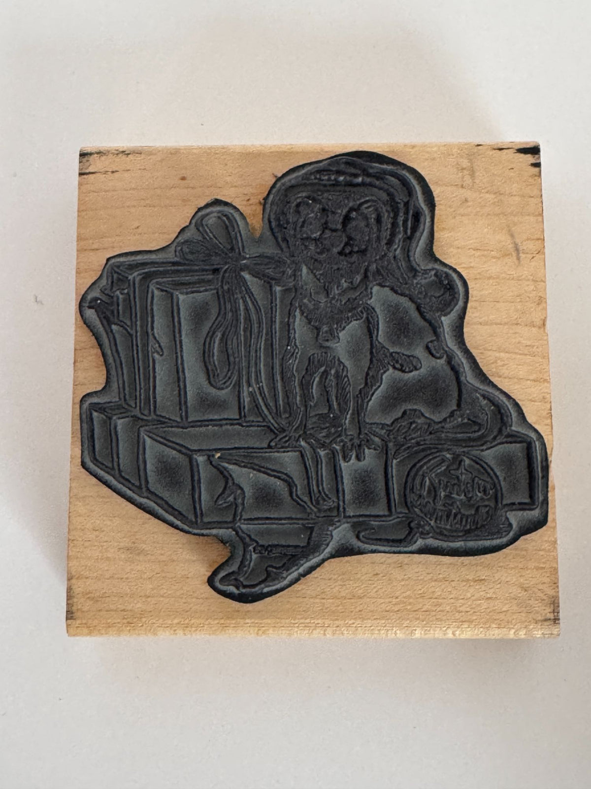 Christmas Rubber Stamp Ferret Opens Gift Box Funny Card Making Pet Animal Santa