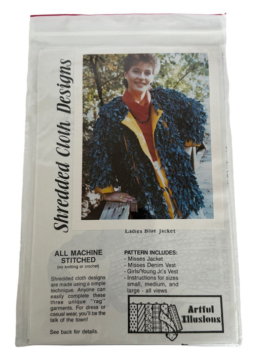 Artful Illusions Sewing Pattern Shredded Cloth Rag Jacket Denim Upcycle Boho S-L Wearable Art
