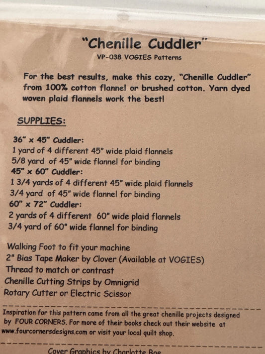 Vogies Quilt Pattern Chenille Cuddler June Voglance Quilting Cozy Winter Flannel