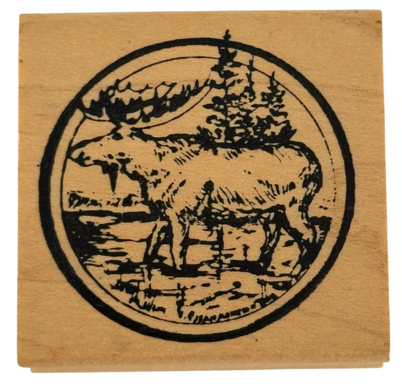 Northwoods Rubber Stamp Moose Circle Forest Woods Nature Animal Outdoors Alaska