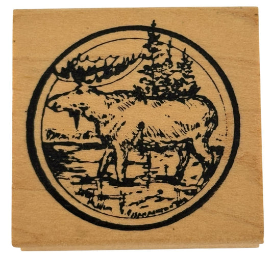 Northwoods Rubber Stamp Moose Circle Forest Woods Nature Animal Outdoors Alaska