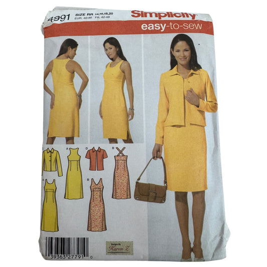Simplicity Sewing Pattern 4991 Work Dress Sleeveless Jacket Easy 14 16 18 20 UC