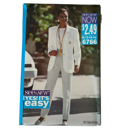 Butterick Sewing Pattern 6766 90s Power Suit Corporate Core Minimalist 12-16 Uncut 1990s Blazer