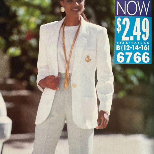 Butterick Sewing Pattern 6766 90s Power Suit Corporate Core Minimalist 12-16 Uncut 1990s Blazer