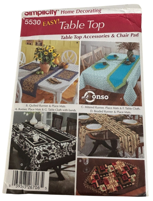 Simplicity Home Decorating Sewing Pattern 5530 Table Top Accessories Chair Pad