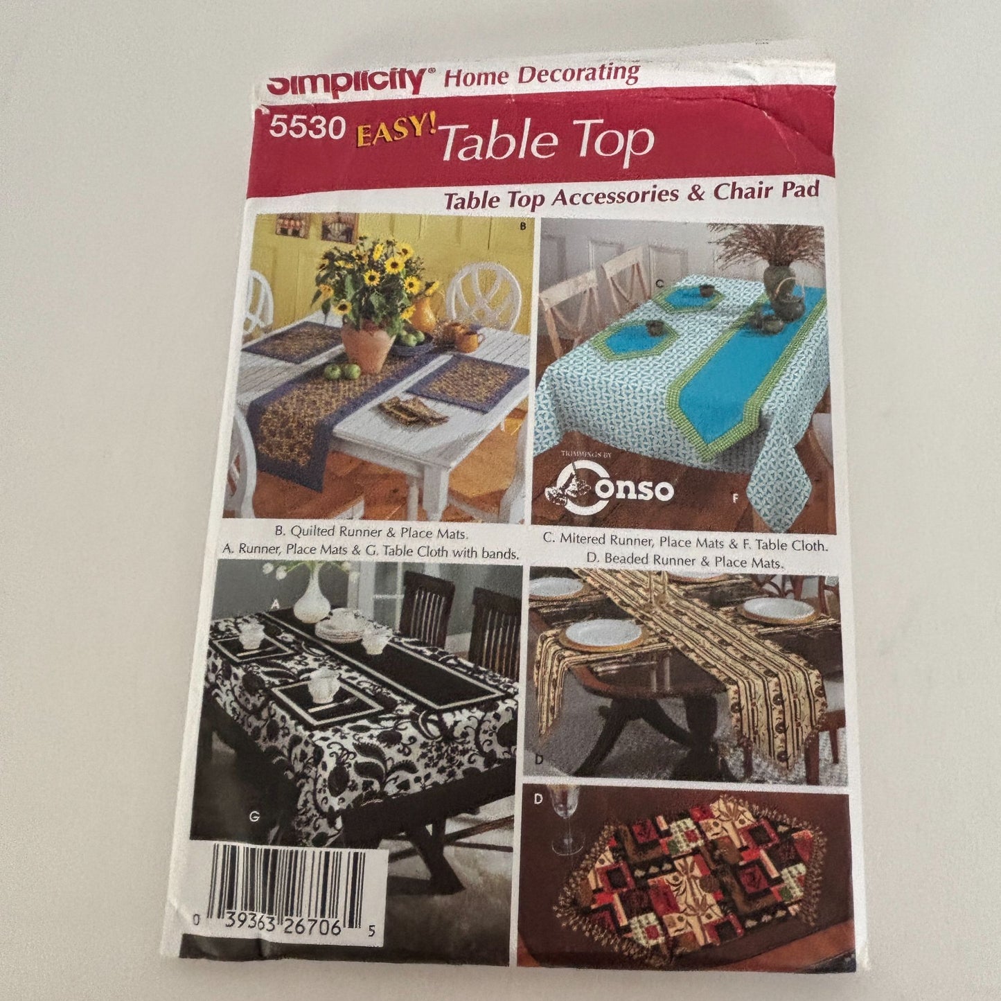 Simplicity Home Decorating Sewing Pattern 5530 Table Top Accessories Chair Pad