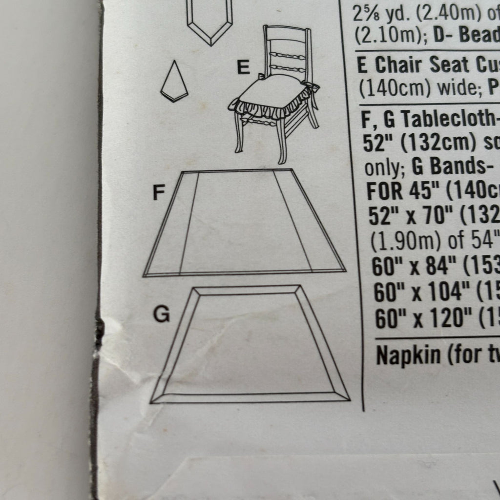 Simplicity Home Decorating Sewing Pattern 5530 Table Top Accessories Chair Pad