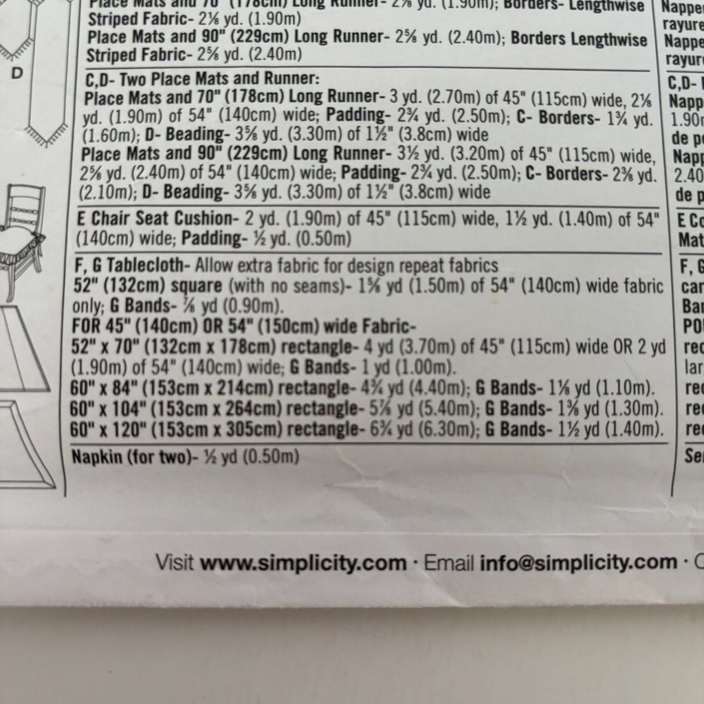Simplicity Home Decorating Sewing Pattern 5530 Table Top Accessories Chair Pad