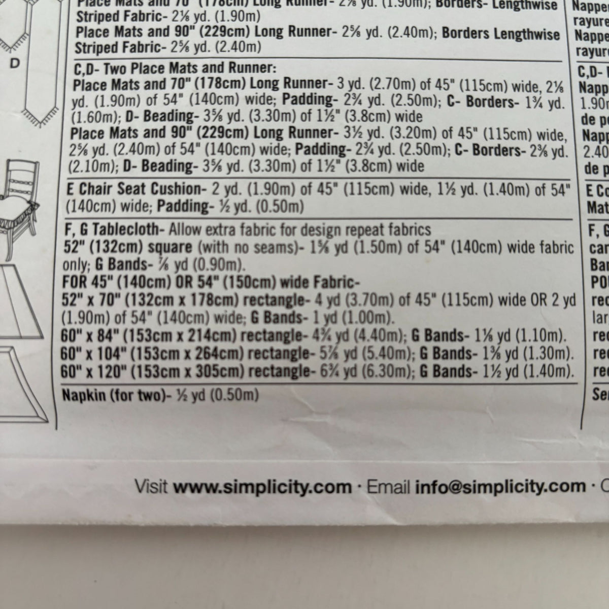 Simplicity Home Decorating Sewing Pattern 5530 Table Top Accessories Chair Pad