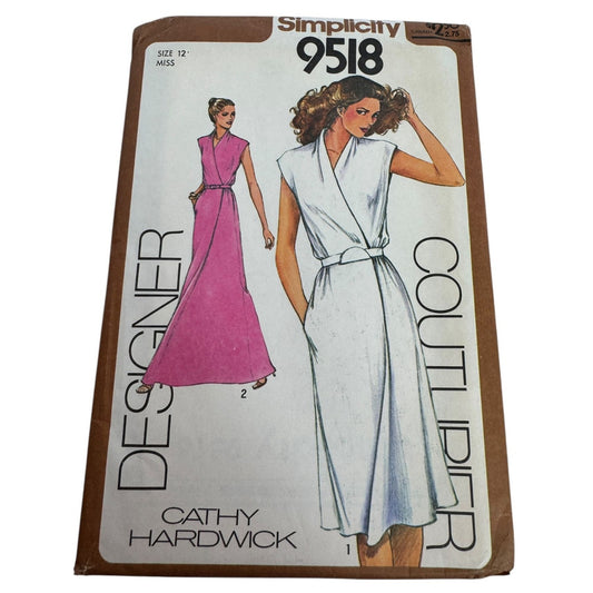 Simplicity Sewing Pattern 9518 Mock-Wrap Dress Vintage 1980 Pockets Size 12 UC