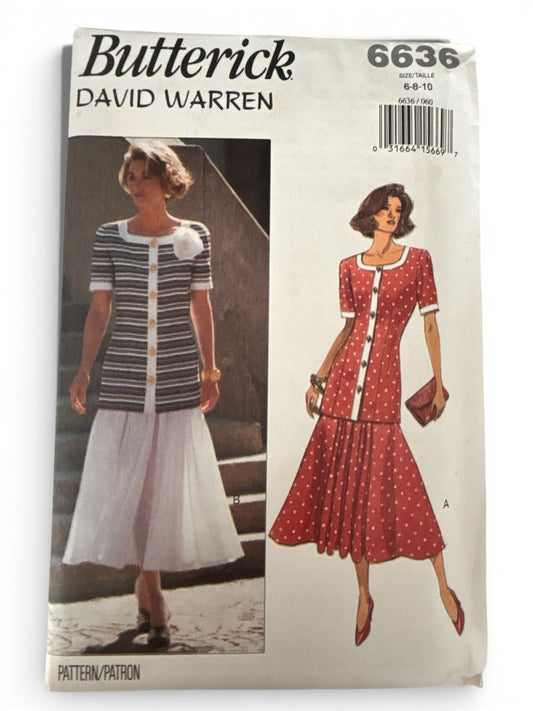 Butterick Sewing Pattern 6636 Misses Top and Skirt Career Work 1990s 6 8 10 UC