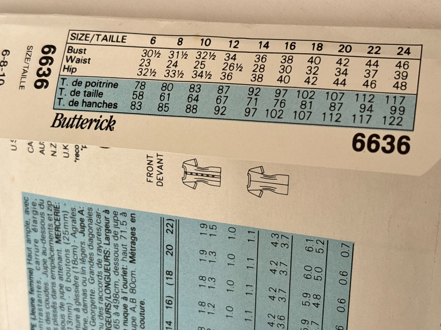 Butterick Sewing Pattern 6636 Misses Top and Skirt Career Work 1990s 6 8 10 UC