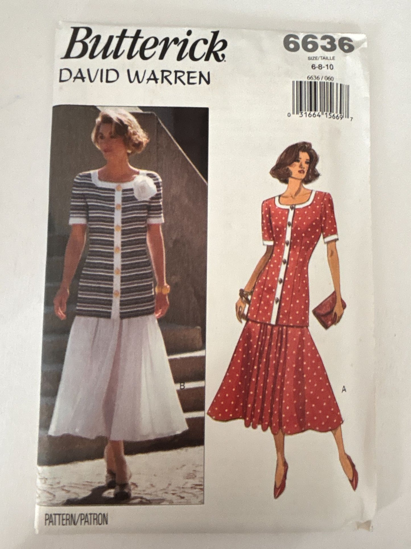 Butterick Sewing Pattern 6636 Misses Top and Skirt Career Work 1990s 6 8 10 UC