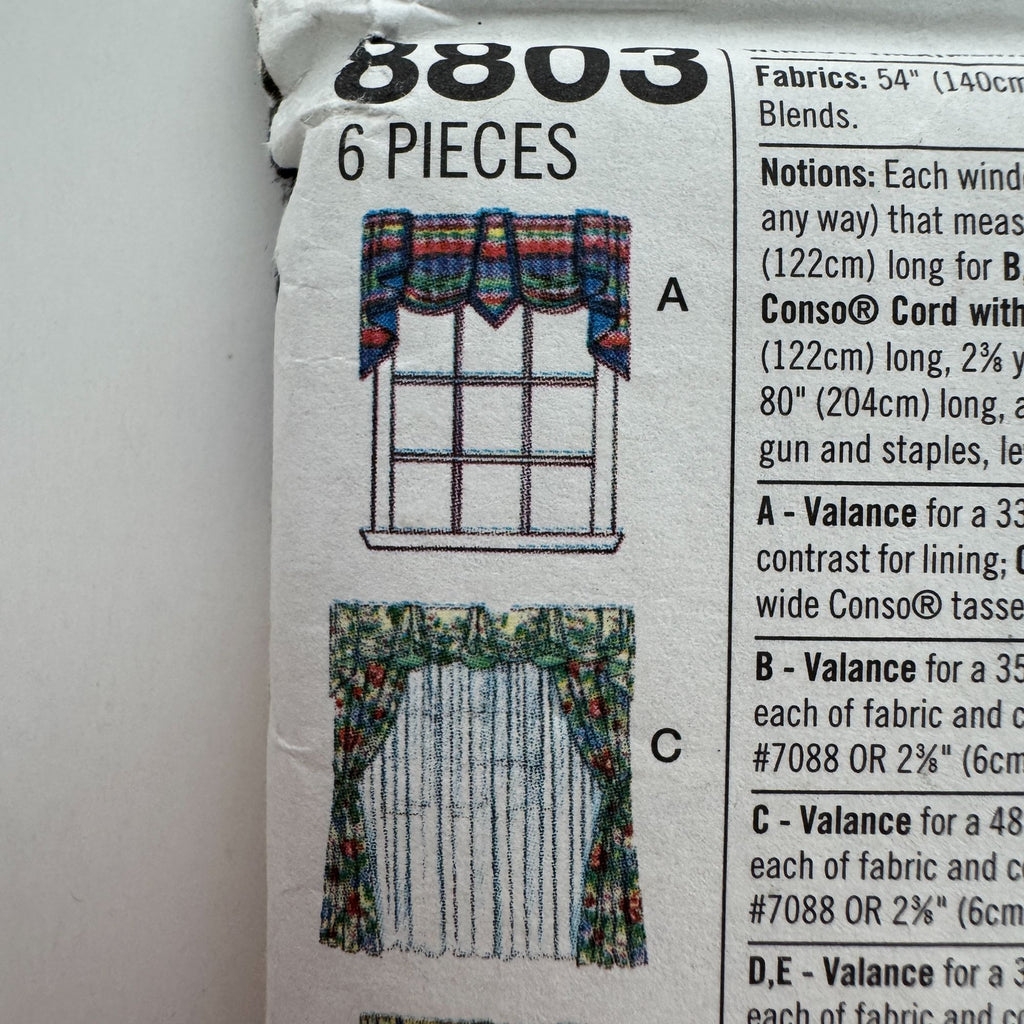 Simplicity Sewing Pattern 8803 Window Curtain Panels Valances Home Decor Uncut