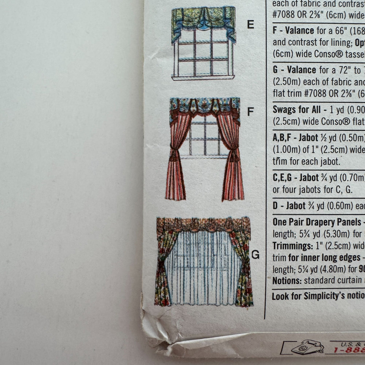 Simplicity Sewing Pattern 8803 Window Curtain Panels Valances Home Decor Uncut