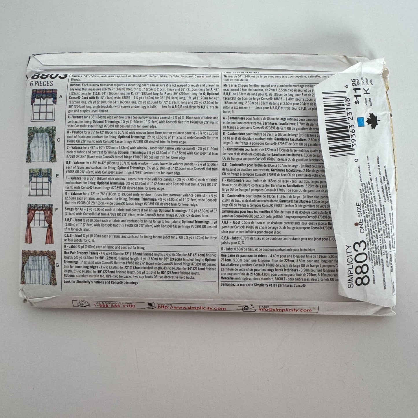 Simplicity Sewing Pattern 8803 Window Curtain Panels Valances Home Decor Uncut