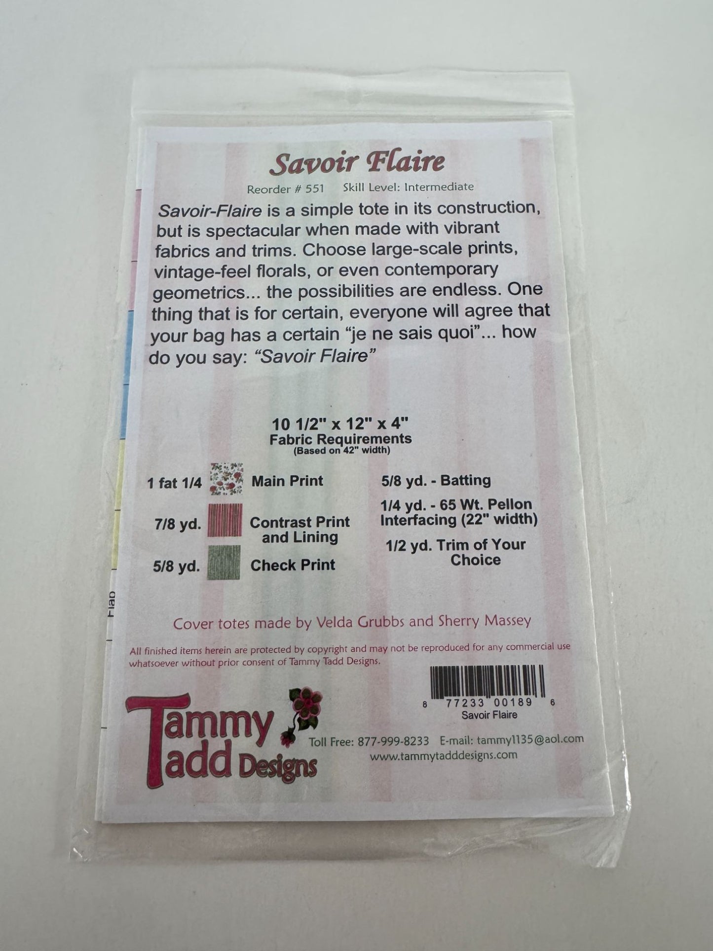 Tammy Tadd Designs Sewing Pattern Savoir Flaire Quilted Tote Bag Purse Florals