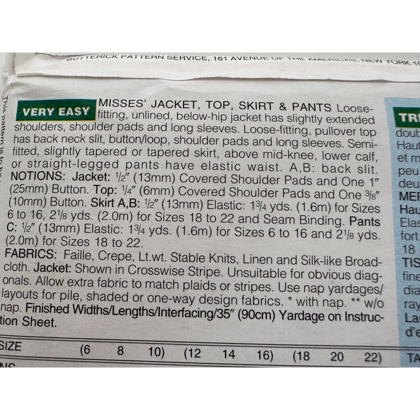 Butterick Sewing Pattern 4305  Jacket Top Skirt Pants 12 14 16 Classics 1990s UC