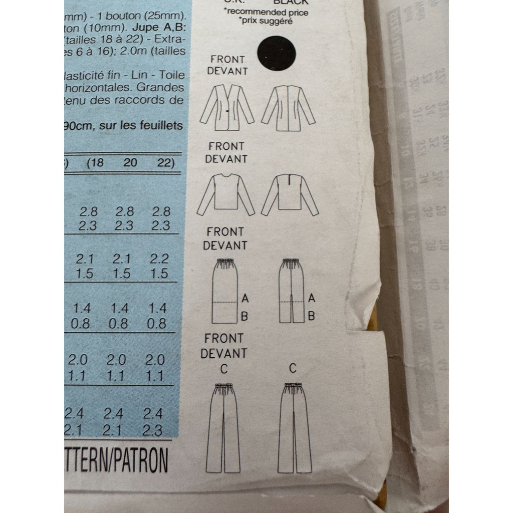 Butterick Sewing Pattern 4305  Jacket Top Skirt Pants 12 14 16 Classics 1990s UC