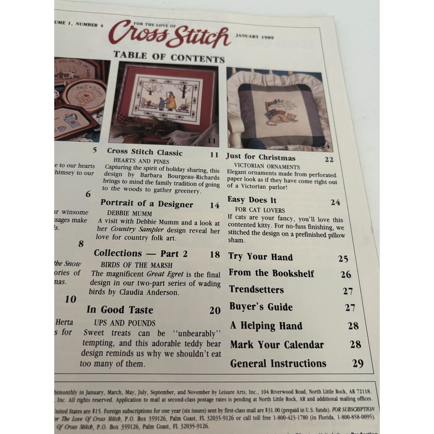 For The Love Of Cross Stitch Magazine January 1989 Country Sampler Patterns Cat