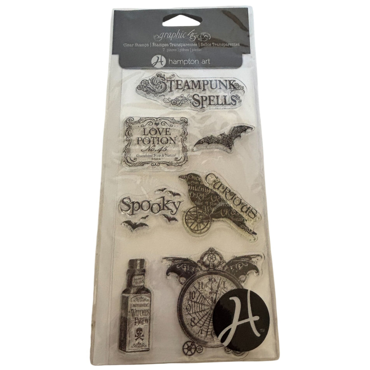 Hampton Art Steampunk Spells Clear Stamps Set Halloween Bat Witch Potion Clock Party Invitation