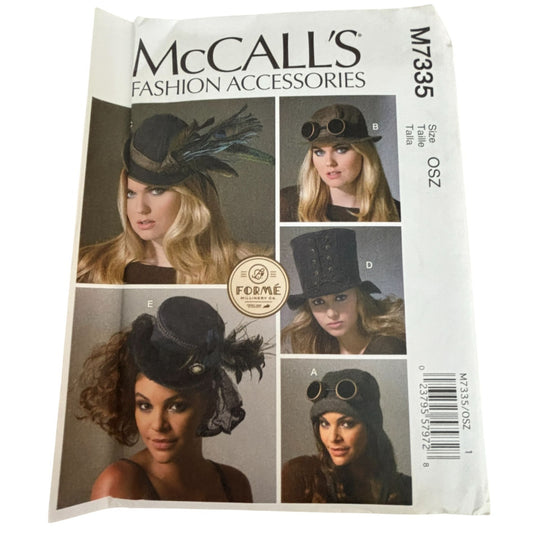 McCalls Sewing Pattern M7335 Steampunk Goggles Victorian Hat Costume Forme Millinery Uncut