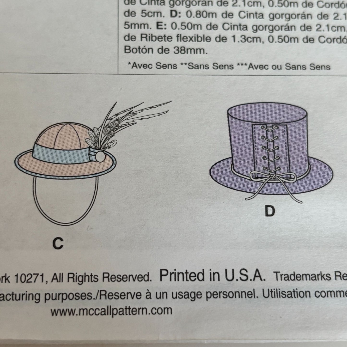 McCalls Sewing Pattern M7335 Steampunk Goggles Victorian Hat Costume Forme Millinery Uncut