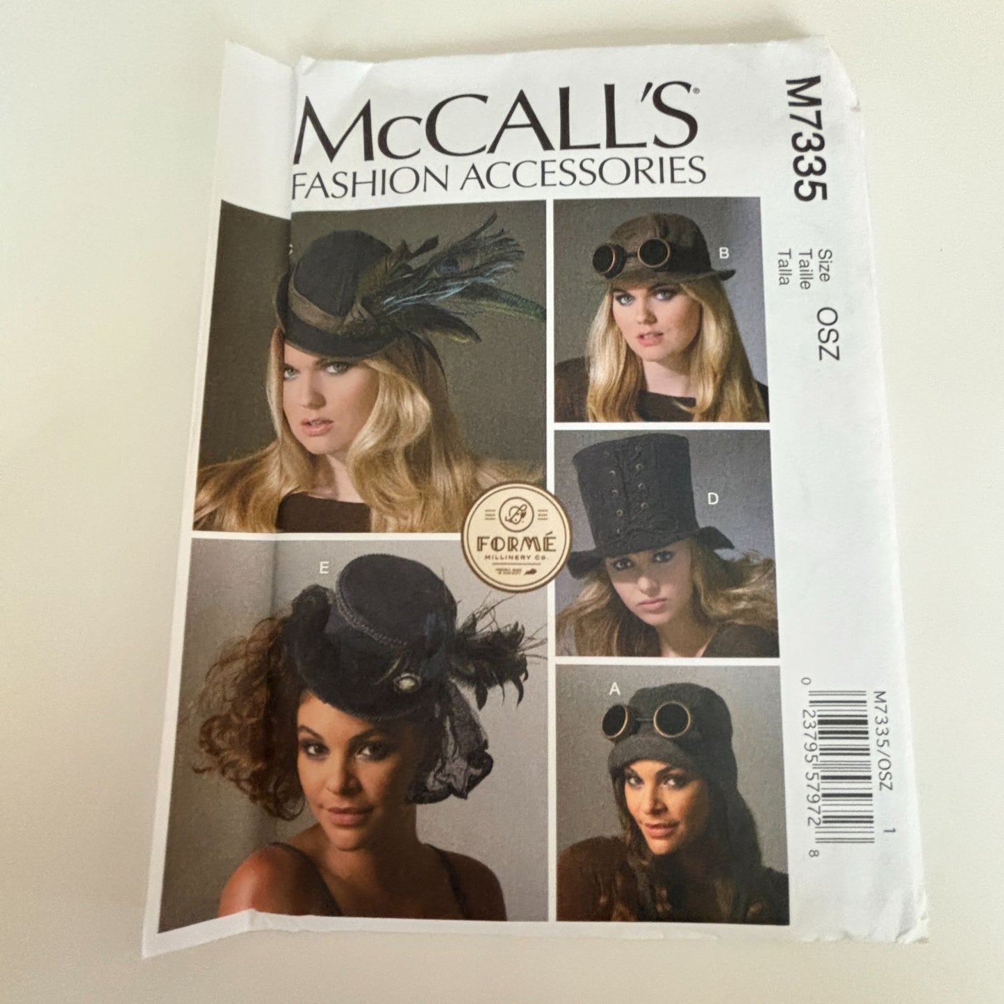McCalls Sewing Pattern M7335 Steampunk Goggles Victorian Hat Costume Forme Millinery Uncut