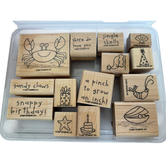 Stampin Up Rubber Stamp Set Crab and Company Funny Puns Beach Jingle Shells