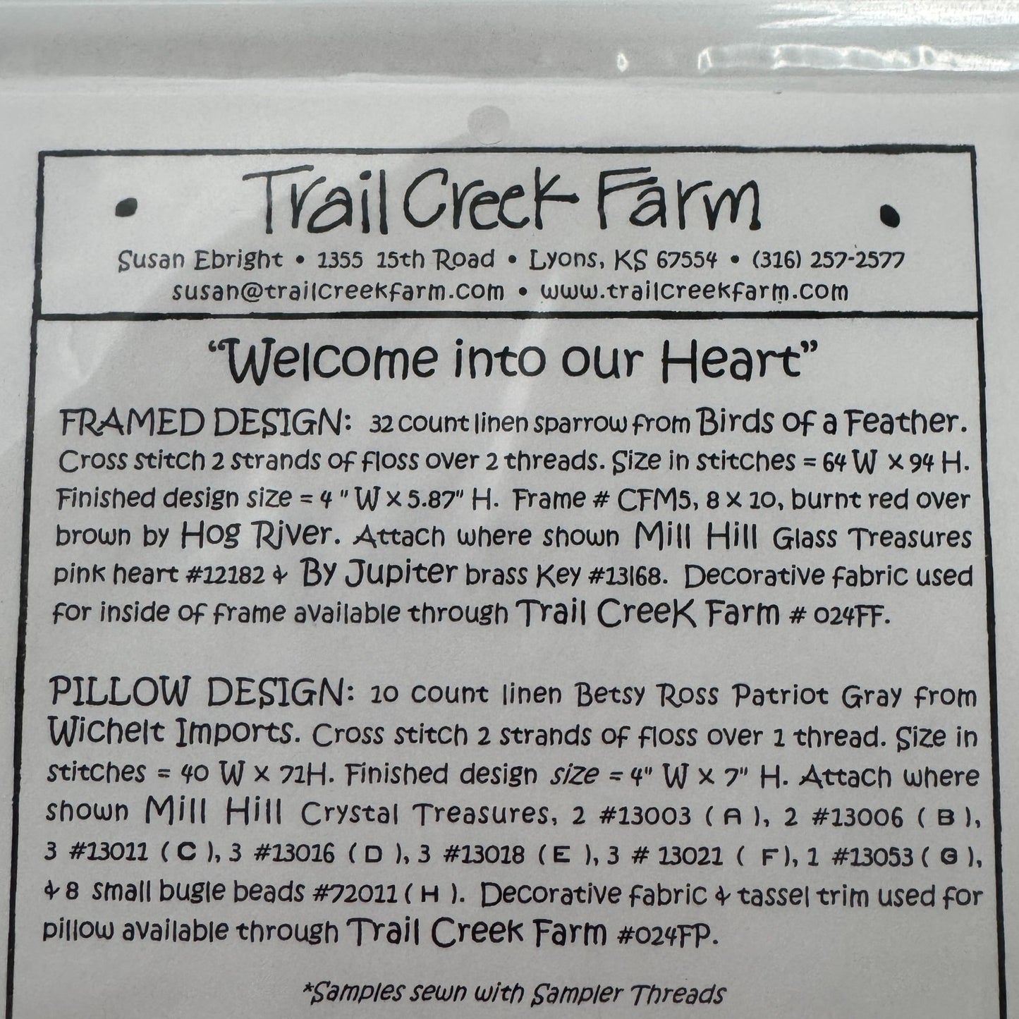 Trail Creek Farm Cross Stitch Pattern Welcome Into Our Heart Pillow Home Decor